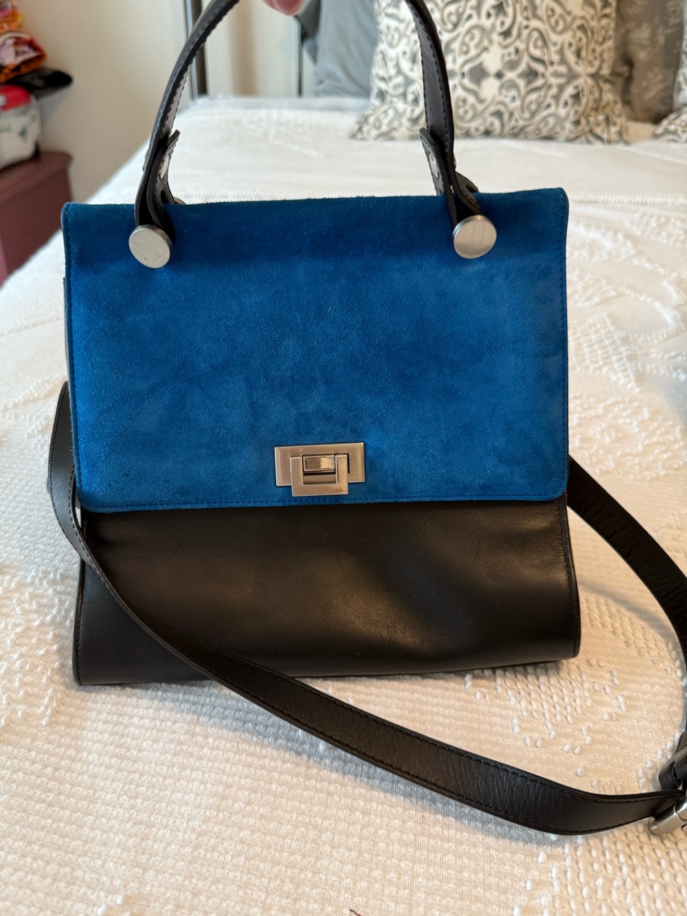 Vintage color block top handle bag, Rena for Aquatalia, Made in Italy